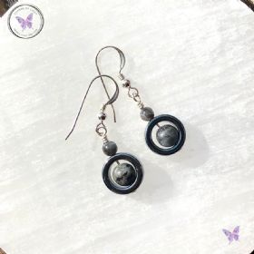 Larvikite & Hematite Circle Earrings